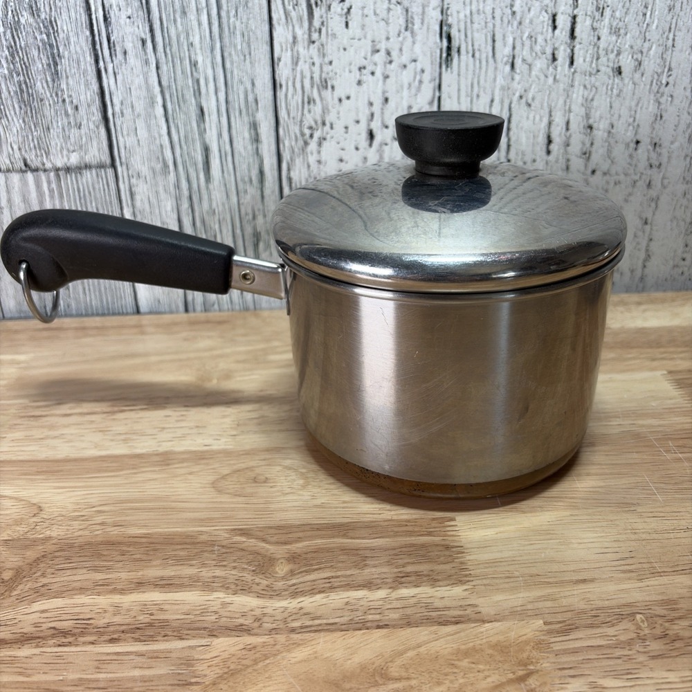 Vintage Revere Ware 1801 Copper Clad Bottom 2 Qt Sauce Pan with Lid Rome NY - Picture 3 of 7